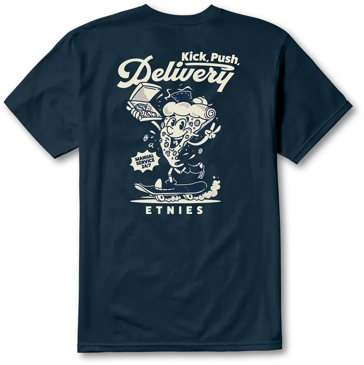 Kick Push Tee Navy Tan Short Sleeve Shirt | etnies Official S/S Basic T-Shirt Etnies Skate Original Sustainability Gear