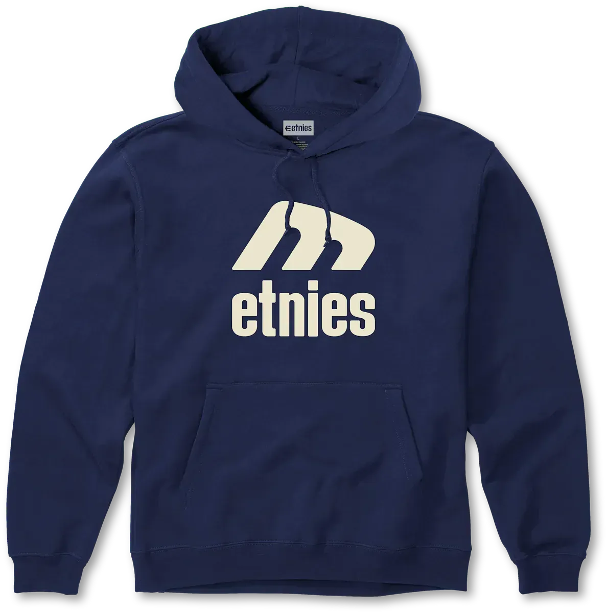 Icon E Pullover Navy Tan Fleece Hoodie | etnies Official Screen Hooded Fleece Etnies Skate Original Sustainability Gear