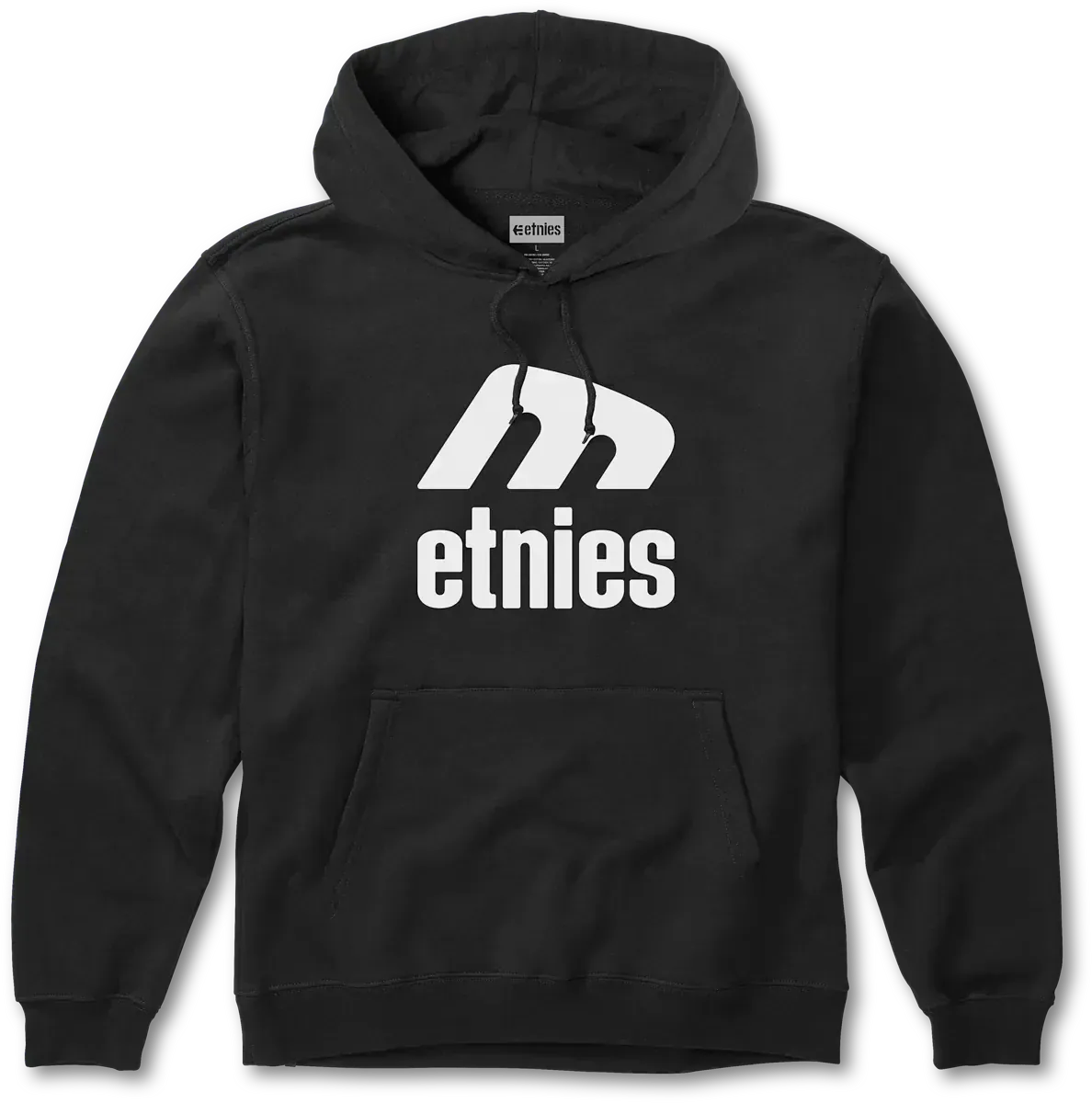 Icon E Pullover Black White Fleece Hoodie | etnies Official Screen Hooded Fleece Etnies Skate Original Sustainability Gear